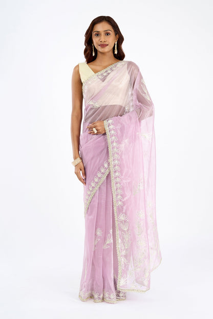 Teejh Silsila Lilac Net Gota Saree