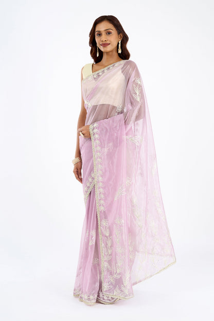Teejh Silsila Lilac Net Gota Saree