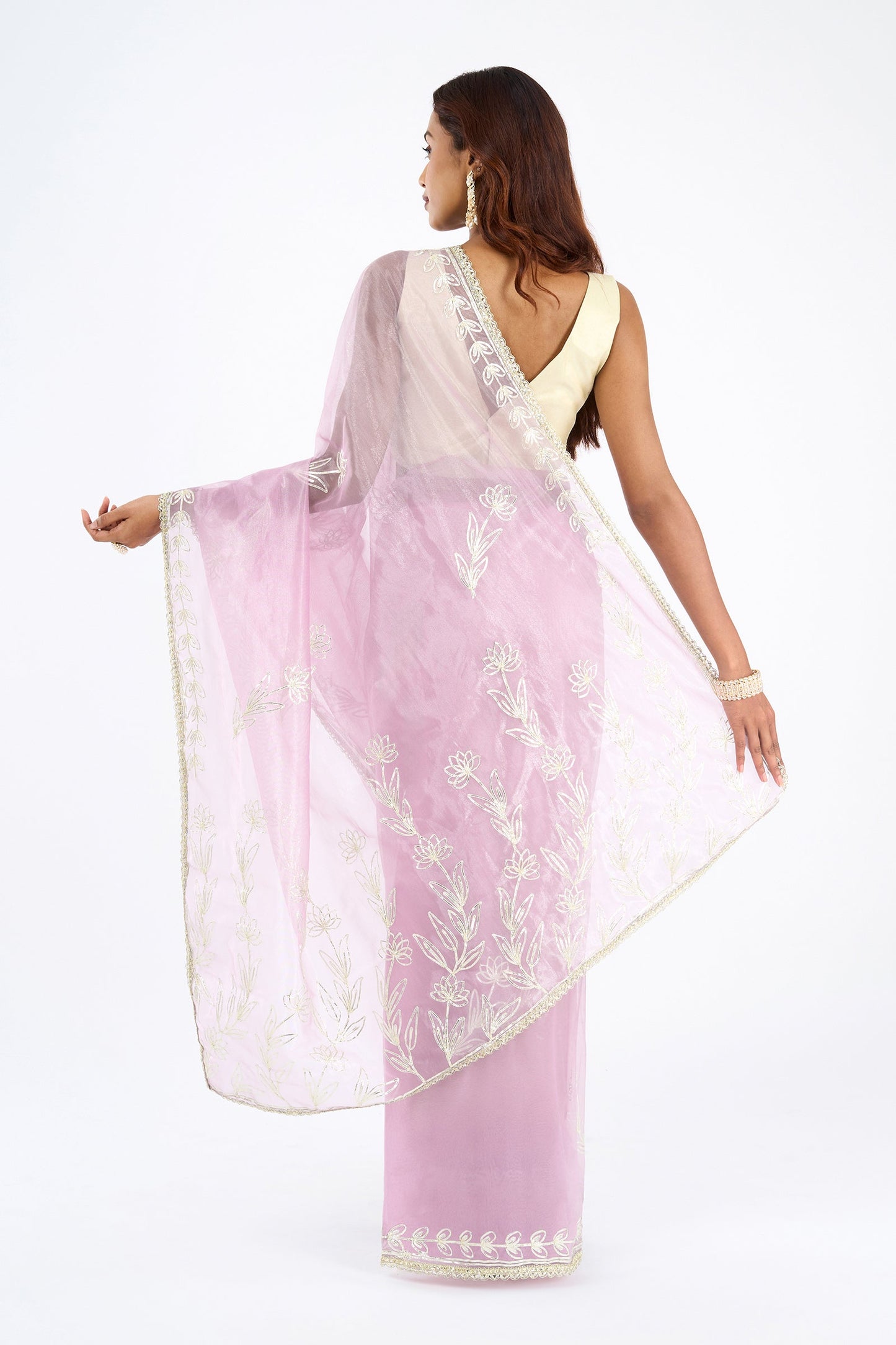 Teejh Silsila Lilac Net Gota Saree