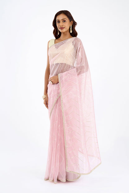 Teejh Rabina Light Pink Net Gota Saree