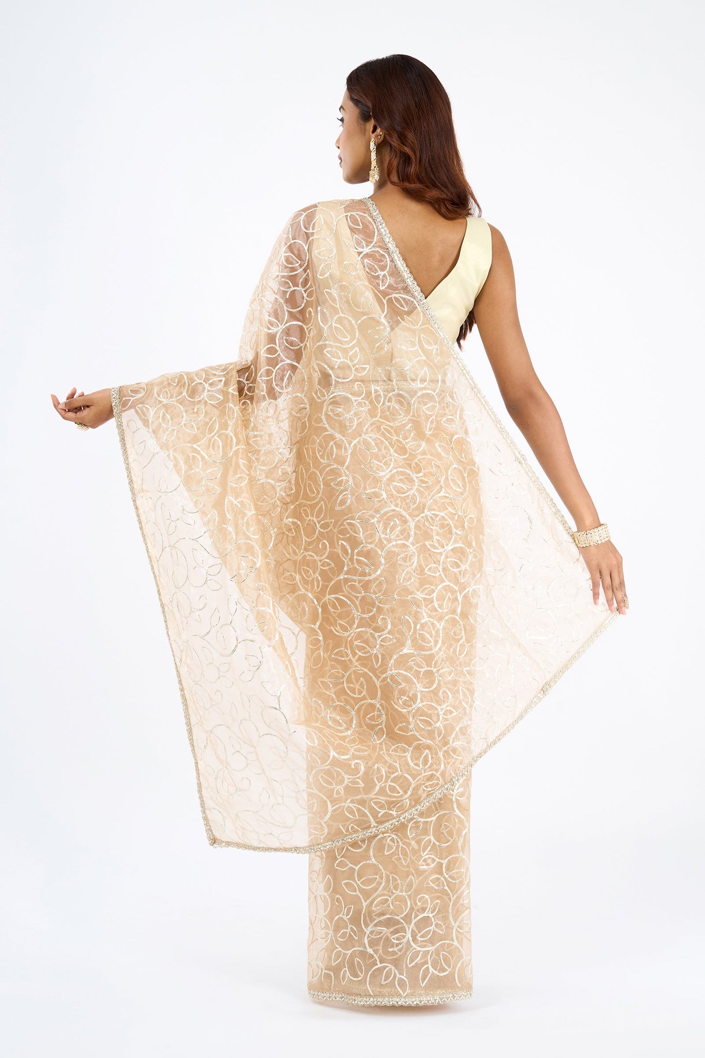 Teejh Mehefil Champagne Net Gota Saree