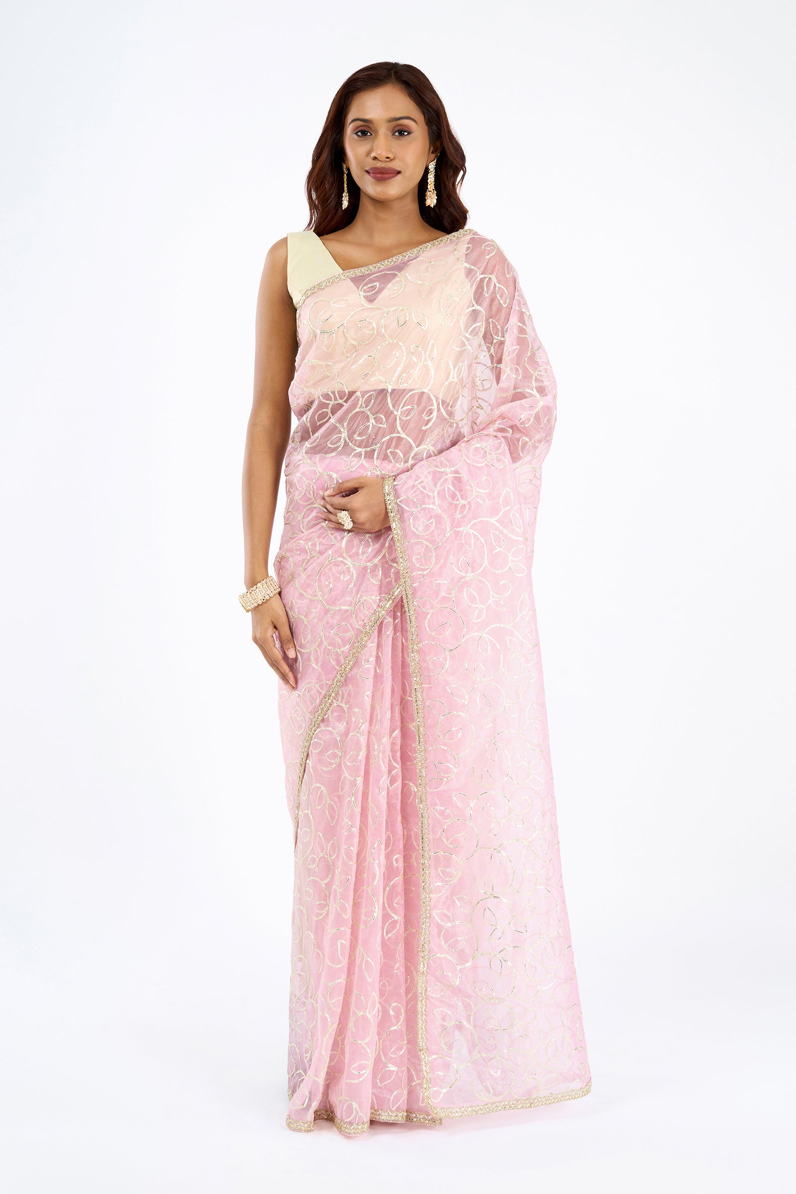 Teejh Mehefil Light Pink Net Gota Saree