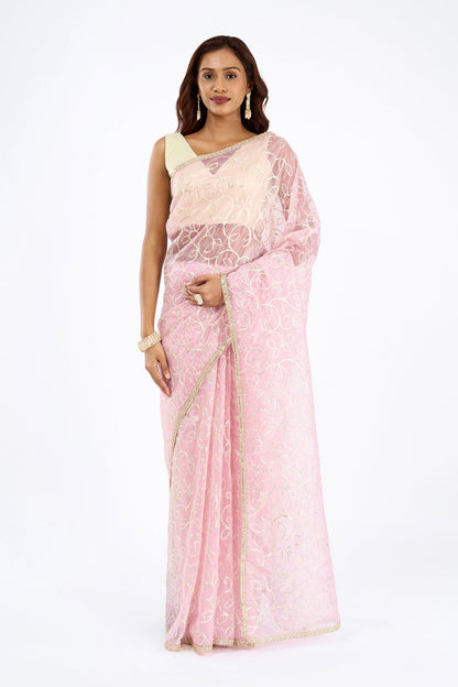 Teejh Mehefil Light Pink Net Gota Saree