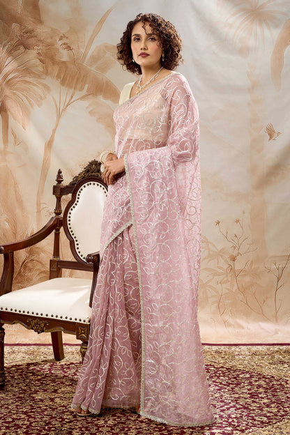 Teejh Mehefil Mauve Net Gota Saree