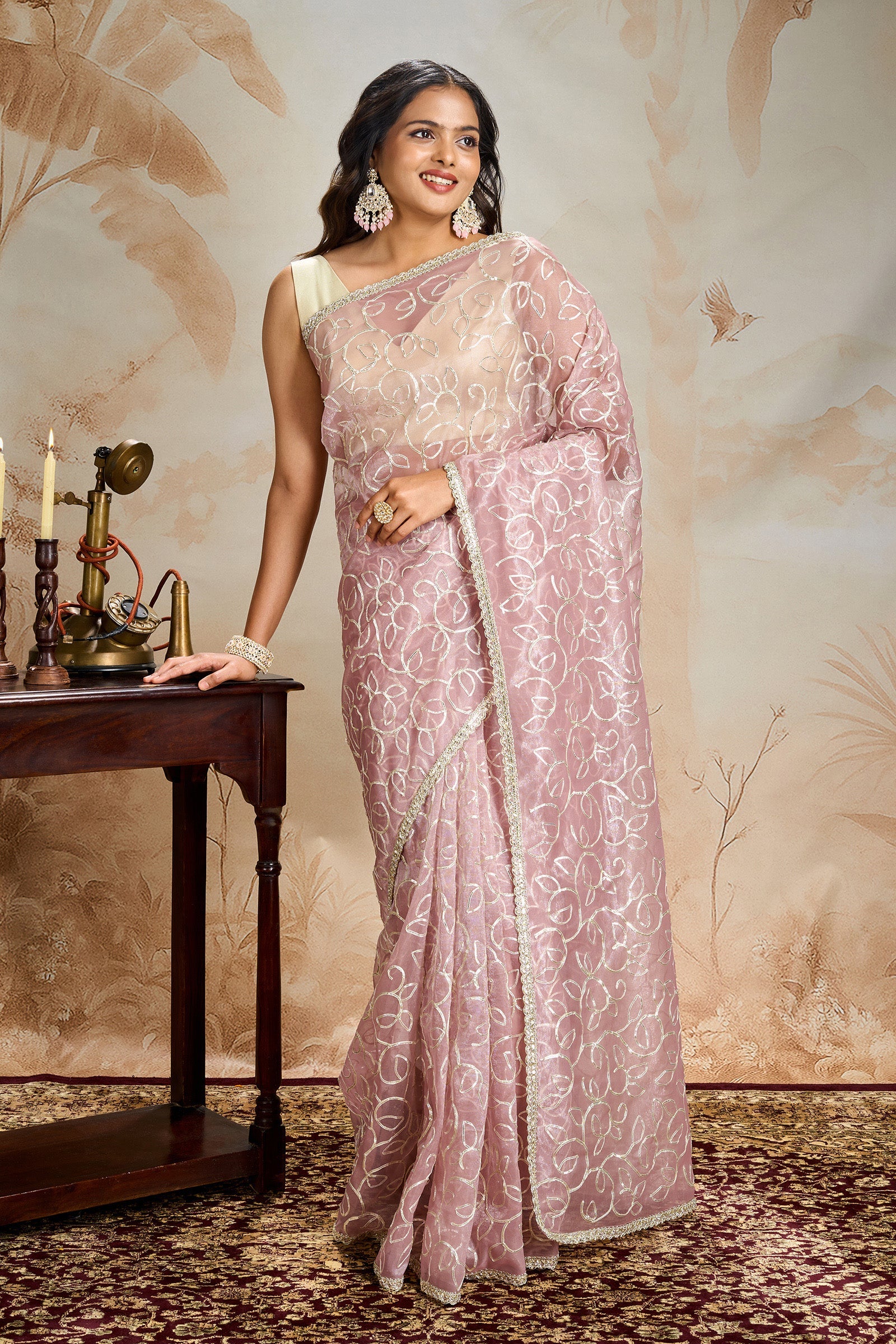 Teejh Mehefil Mauve Net Gota Saree