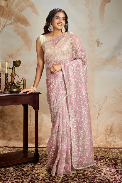 Teejh Mehefil Mauve Net Gota Saree