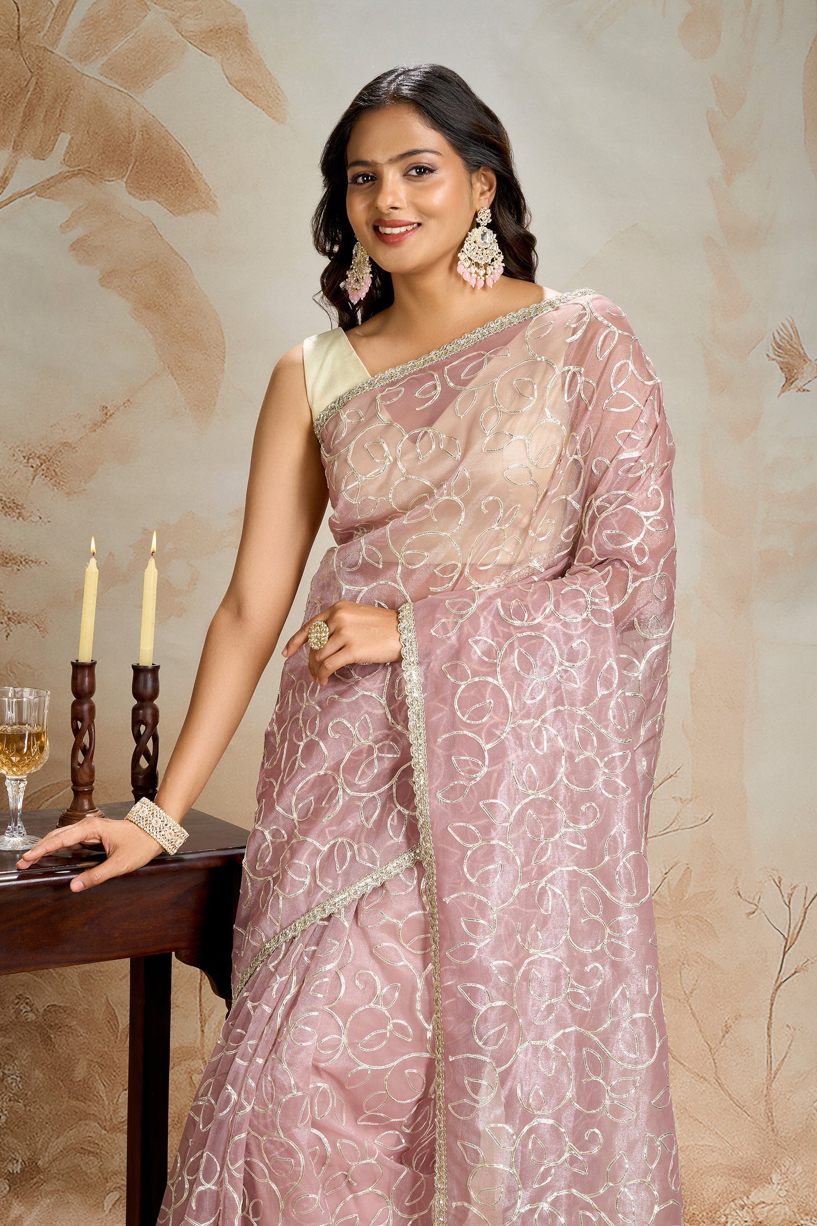 Teejh Mehefil Mauve Net Gota Saree