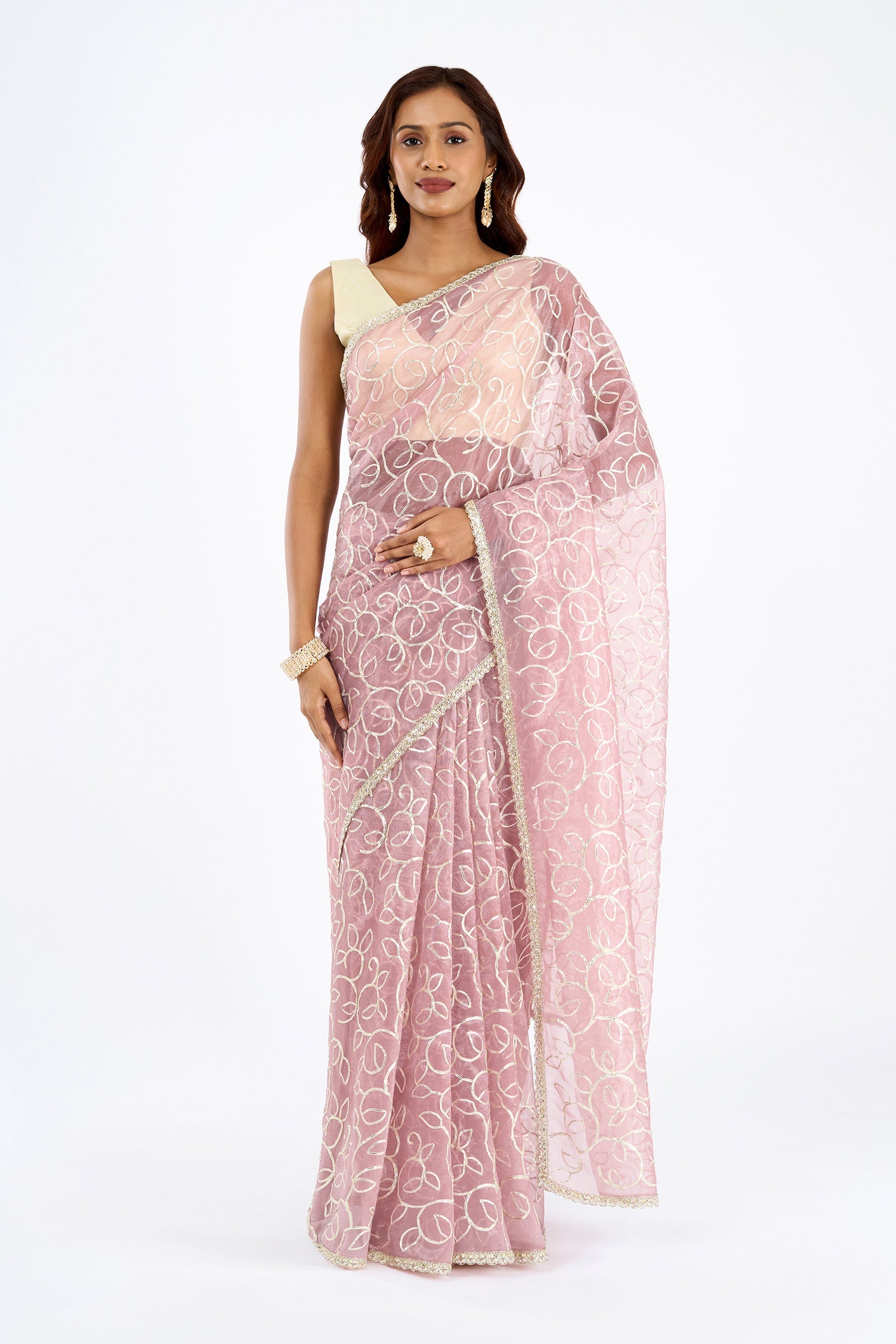 Teejh Mehefil Mauve Net Gota Saree