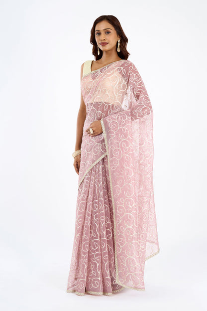 Teejh Mehefil Mauve Net Gota Saree