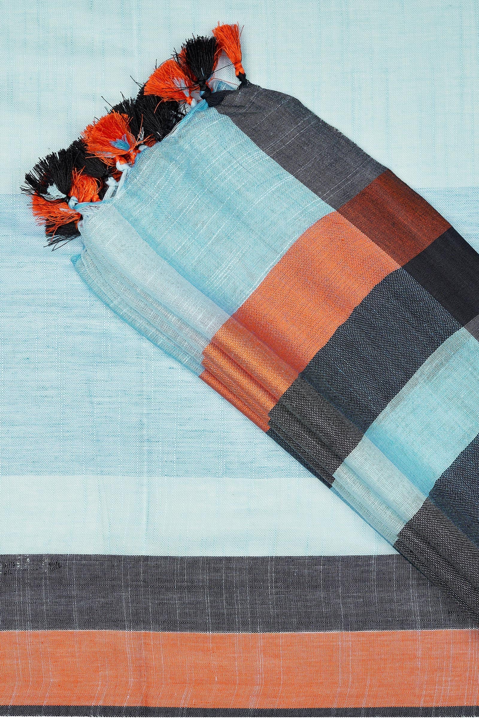 Teejh Blocks Blue and orange  Color Block Saree