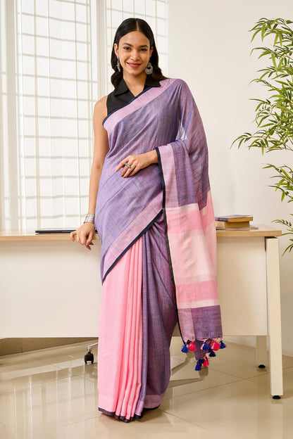 Teejh Serene Split Pink and blue Color Block Saree