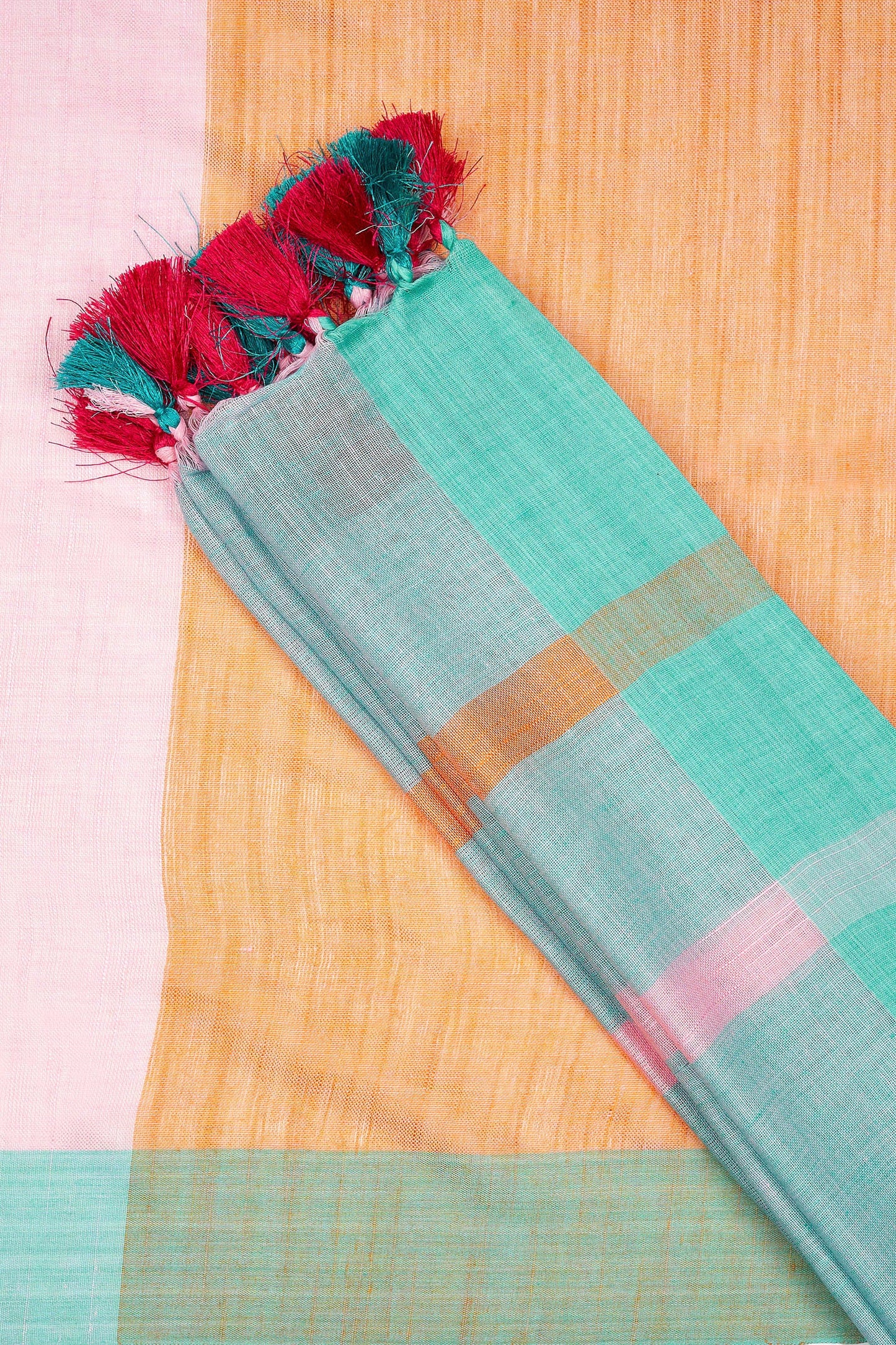 Teejh Calm Light Green and pink Color Block Saree