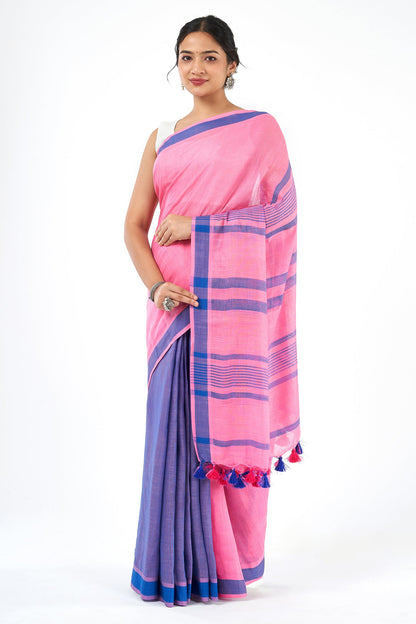 Teejh Bare Essence Blue and Pink Color Block Saree