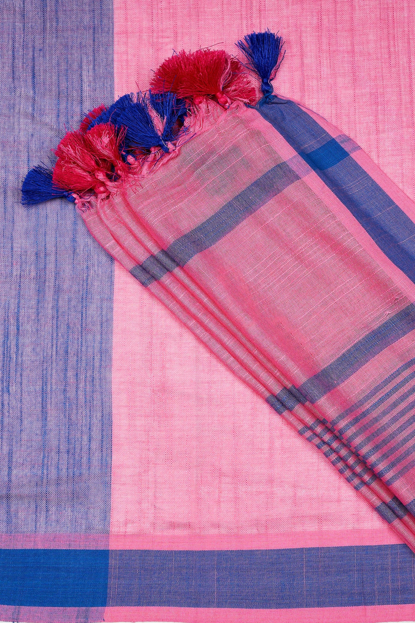 Teejh Bare Essence Blue and Pink Color Block Saree