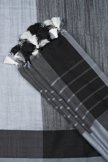 Teejh Mono Grey and Black Color Block Cotton Saree