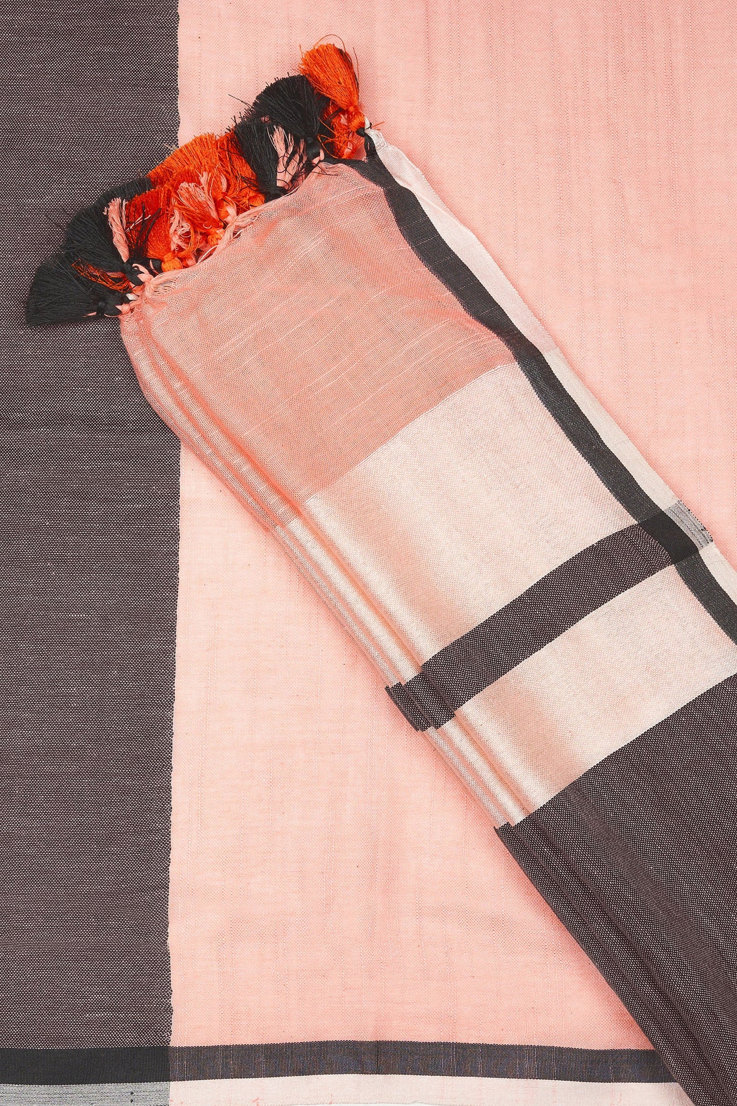 Teejh Peachin Cream and Black Color Block Saree