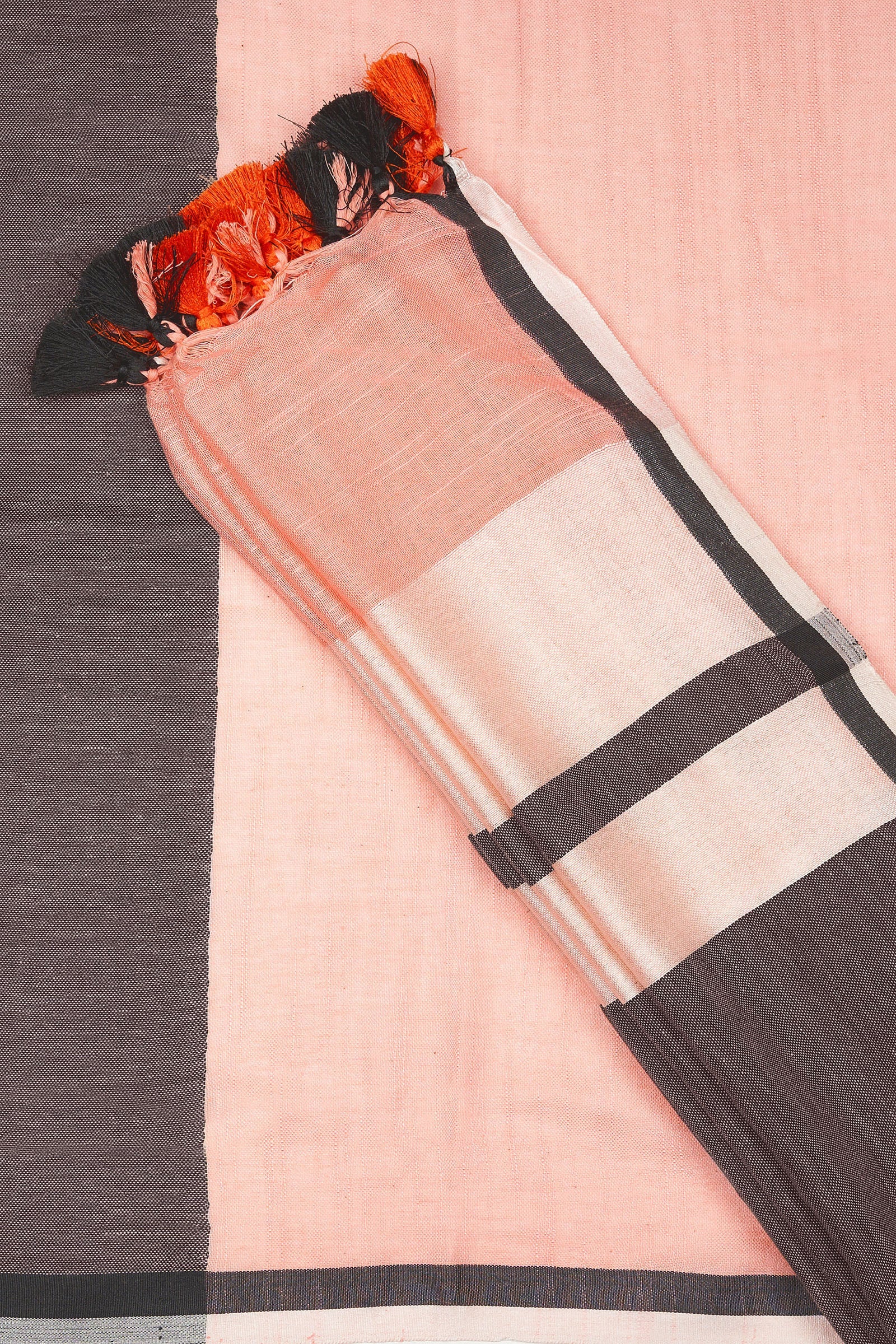 Teejh Peachin Cream and Black Color Block Saree