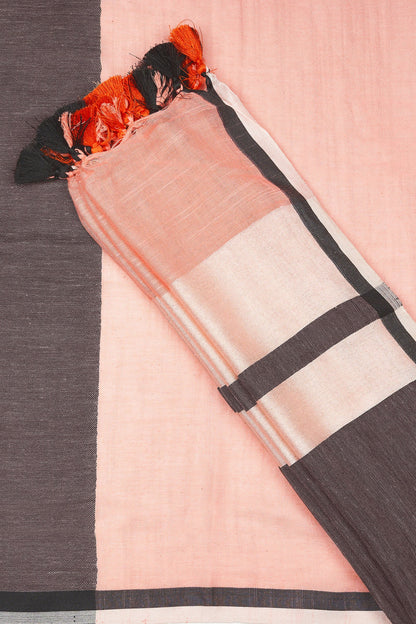 Teejh Peachin Cream and Black Color Block Saree