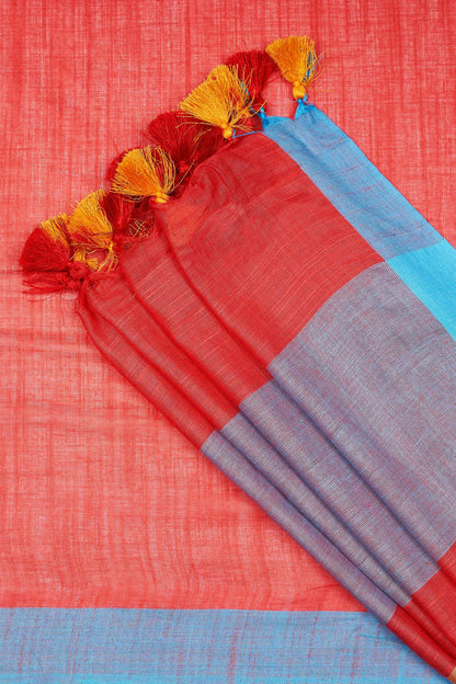 Teejh Gulal Red and Blue Color Block Saree