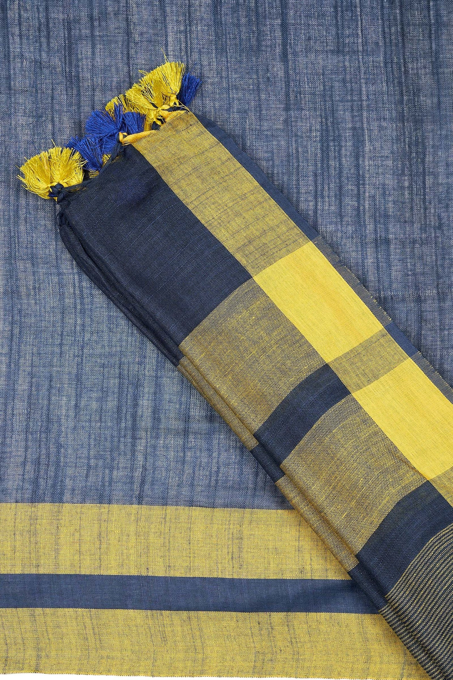 Teejh Edgy Tone Navy Blue and yellow Color Block Saree