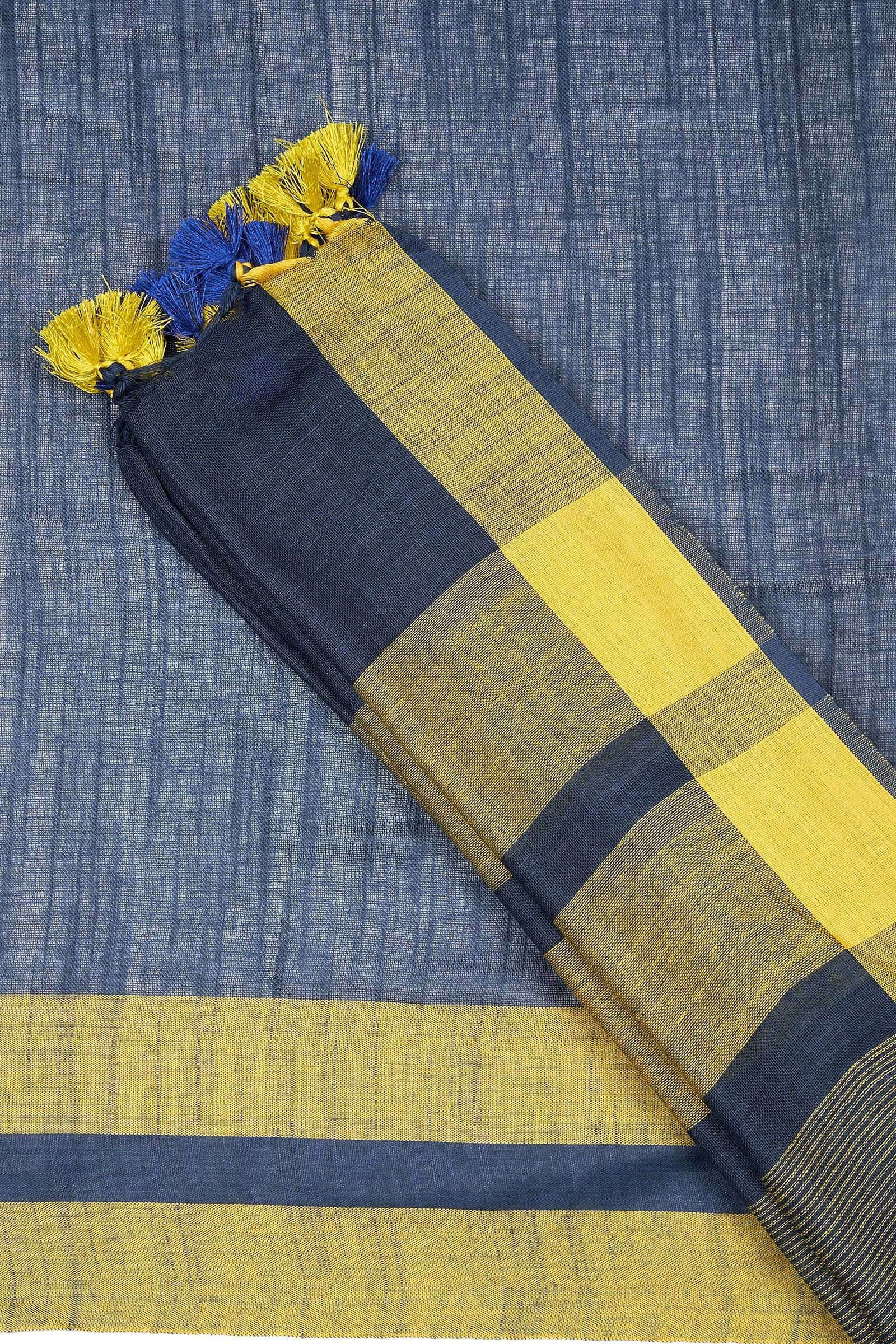 Teejh Edgy Tone Navy Blue and yellow Color Block Saree