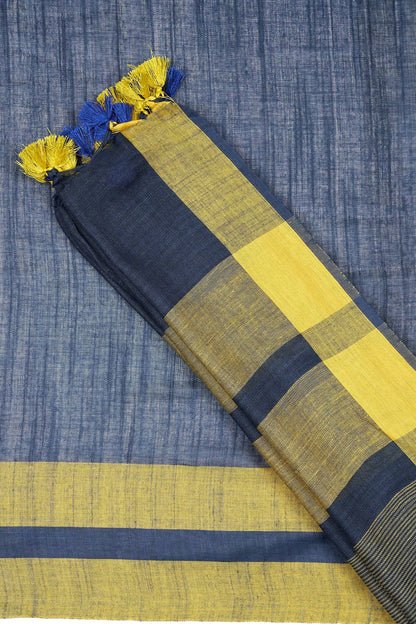 Teejh Edgy Tone Navy Blue and yellow Color Block Saree