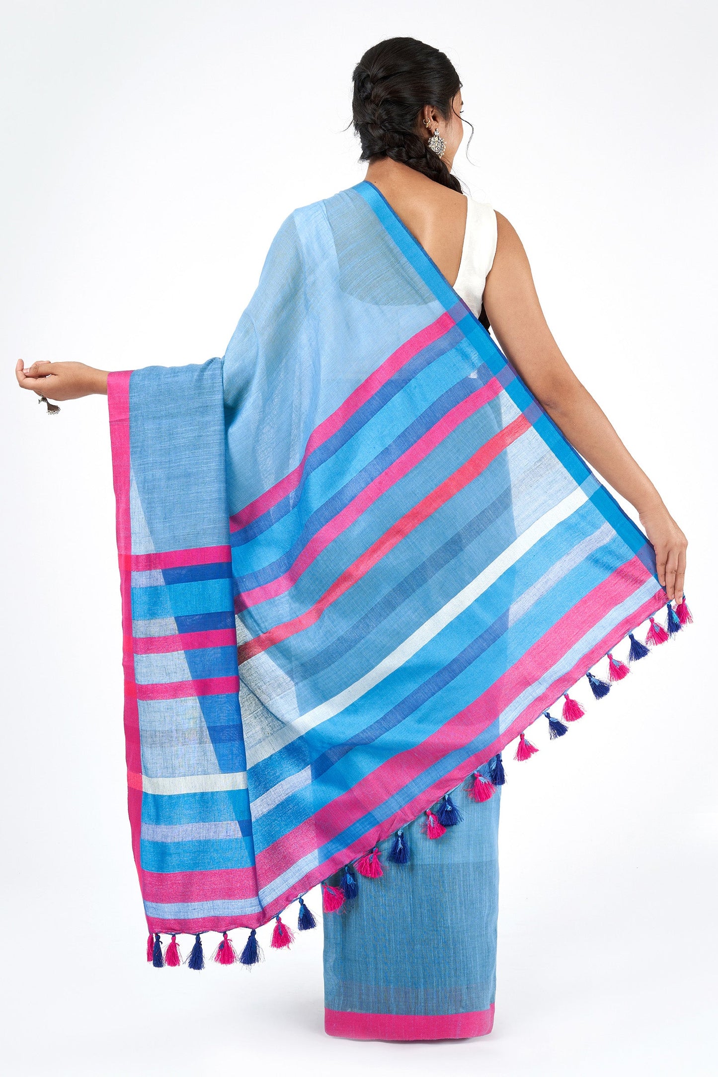 Teejh Shades Navy Blue Color Block Saree