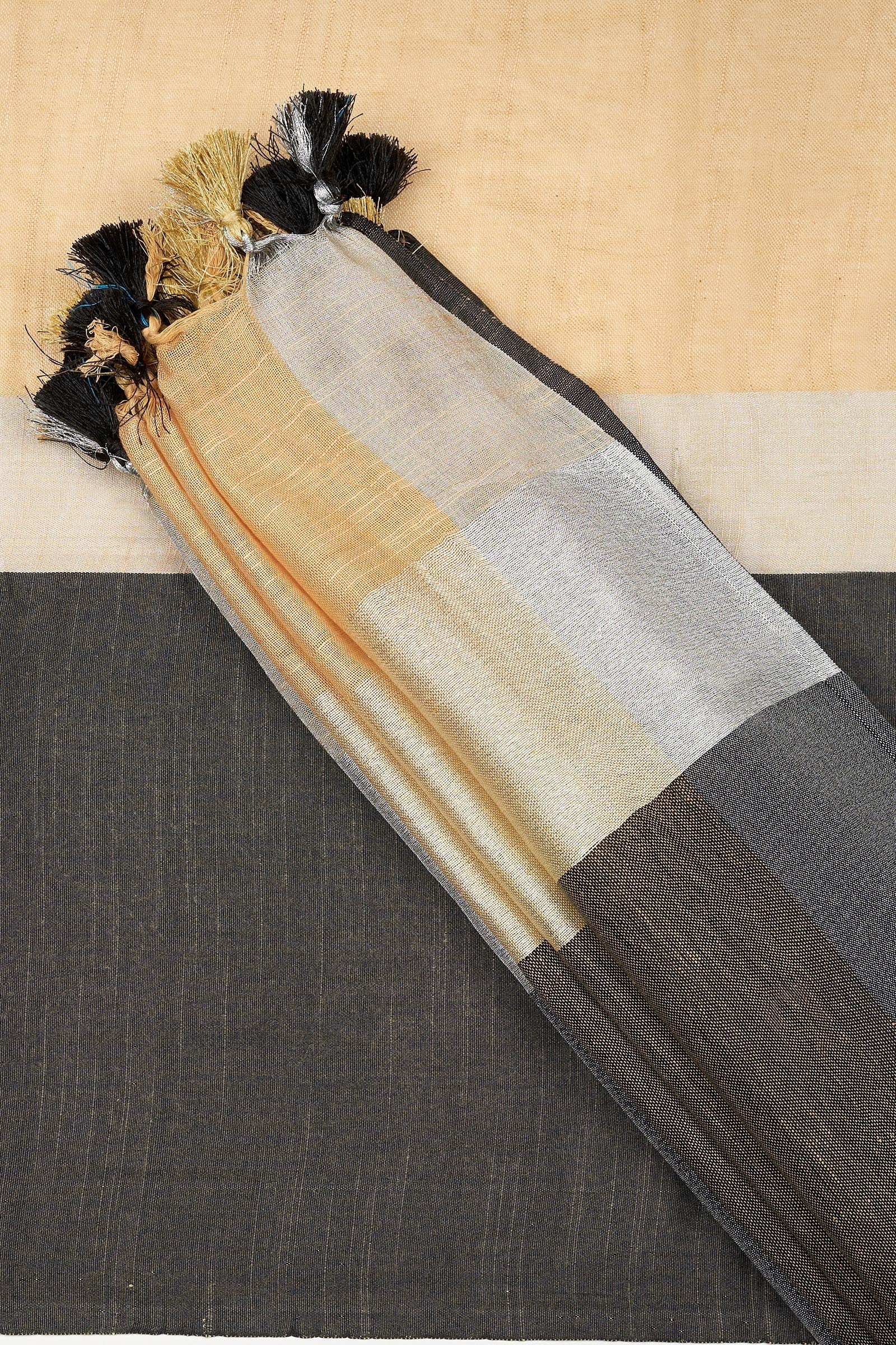 Teejh Chhaya Beige and Black Color Block Saree