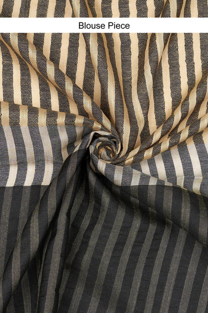 Teejh Chhaya Beige and Black Color Block Saree