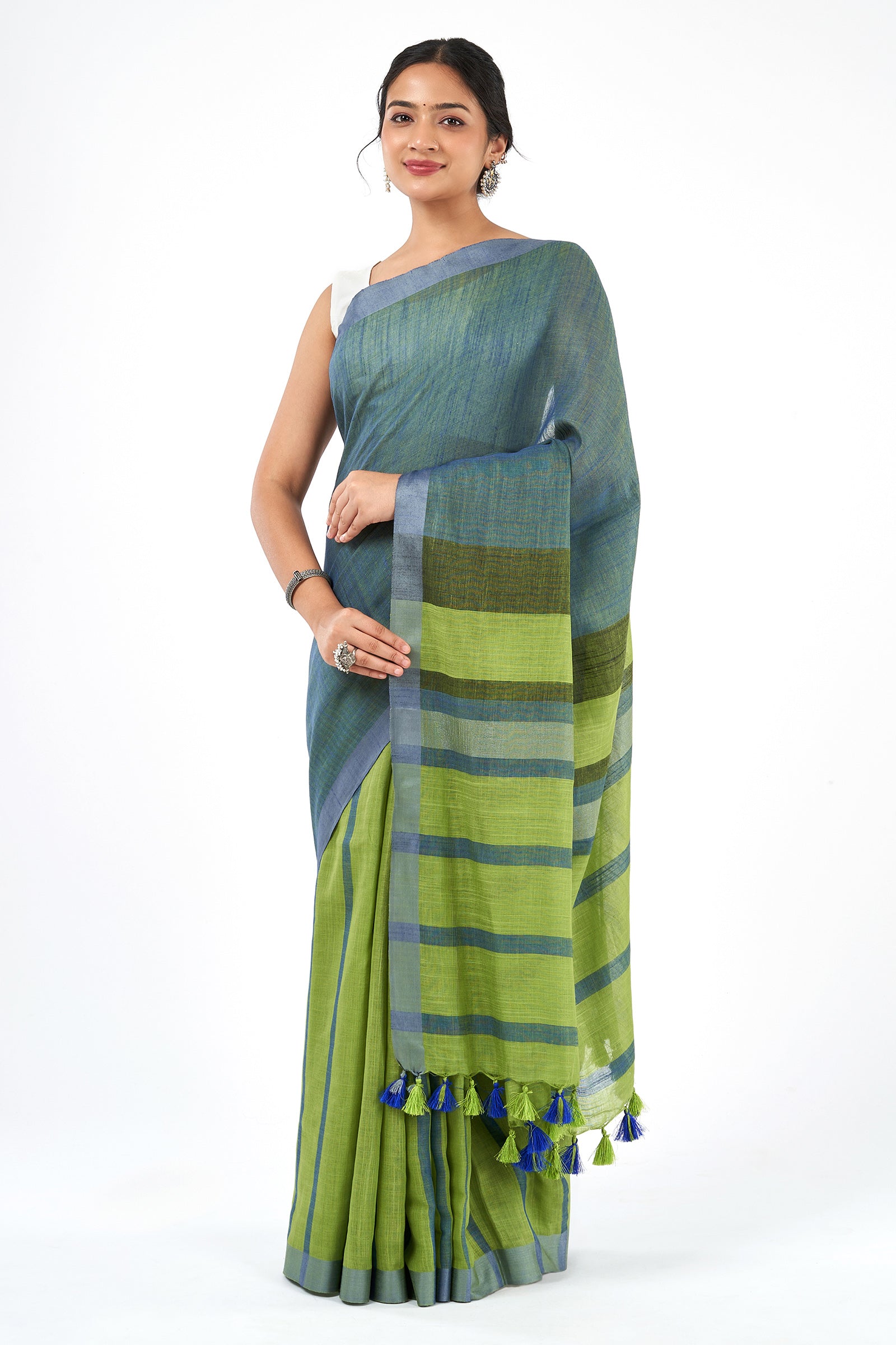 Teejh Maun Green Color Block Saree