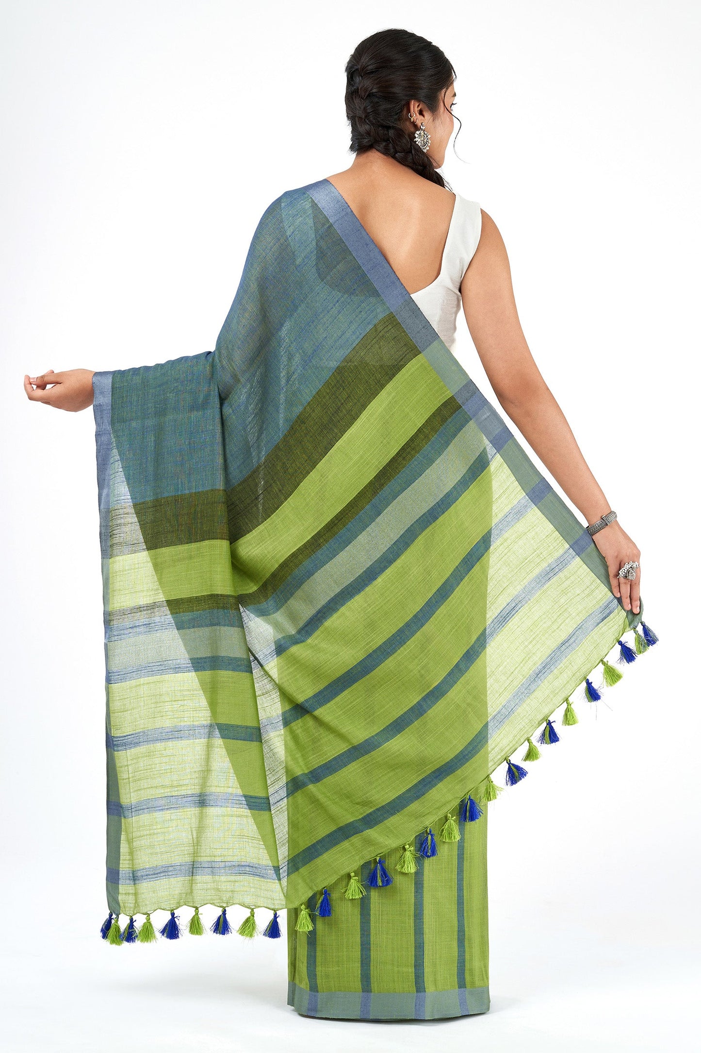 Teejh Maun Green Color Block Saree