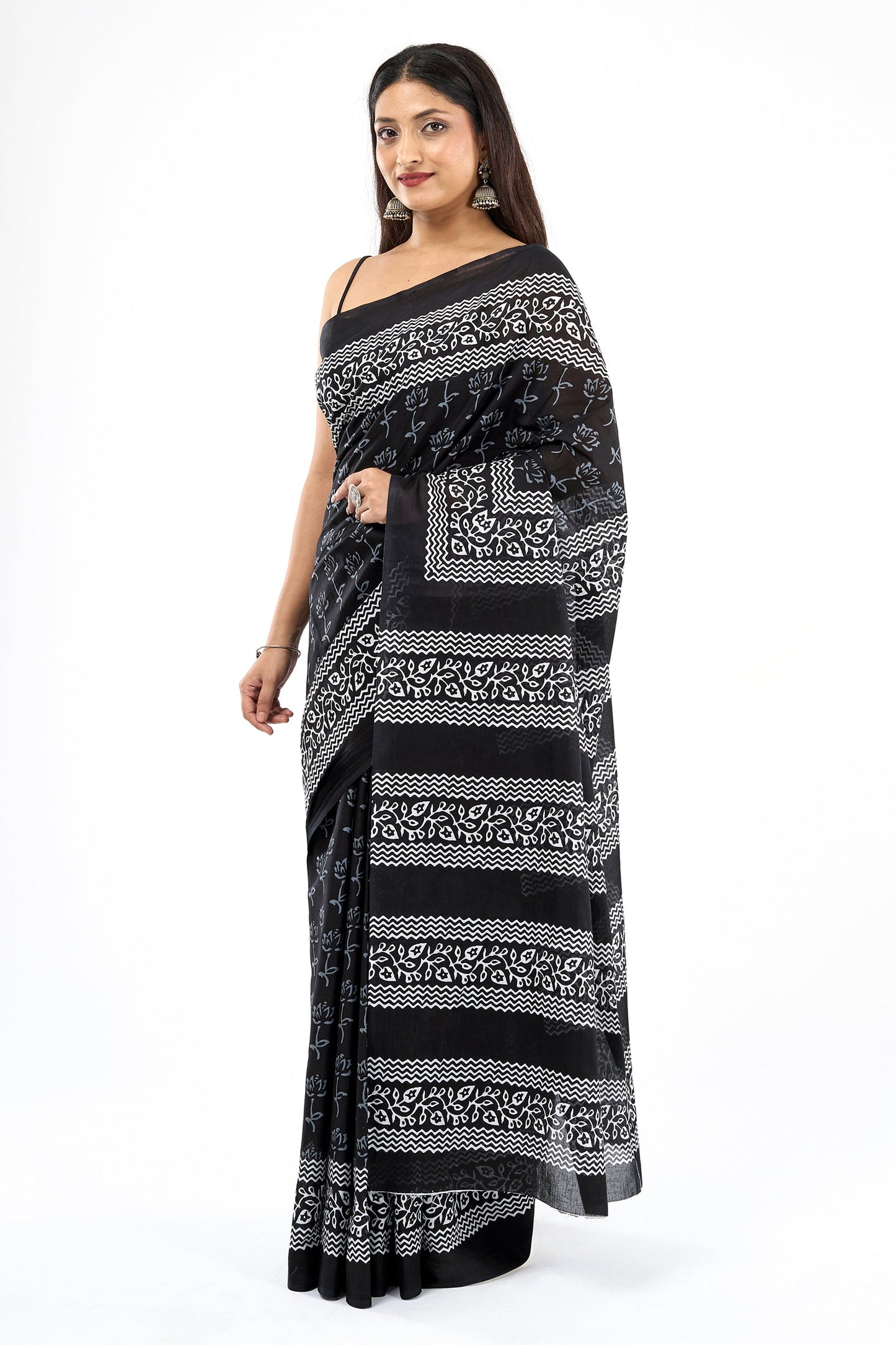 Teejh Shubali Black Hand Blockprint Saree