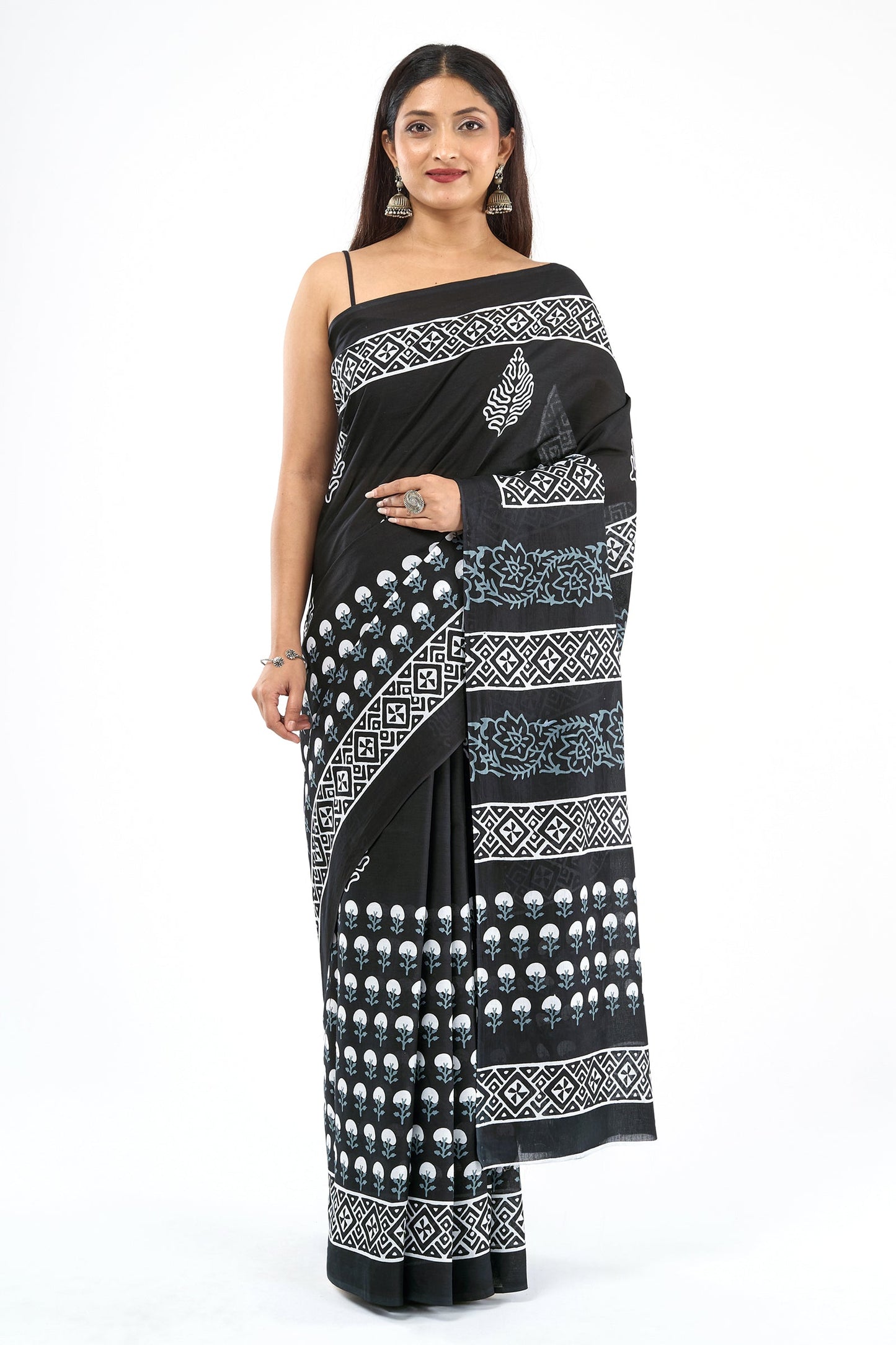 Teejh Sarasmi Black Hand Blockprint Saree