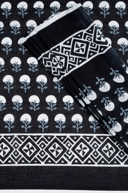Teejh Sarasmi Black Hand Blockprint Saree