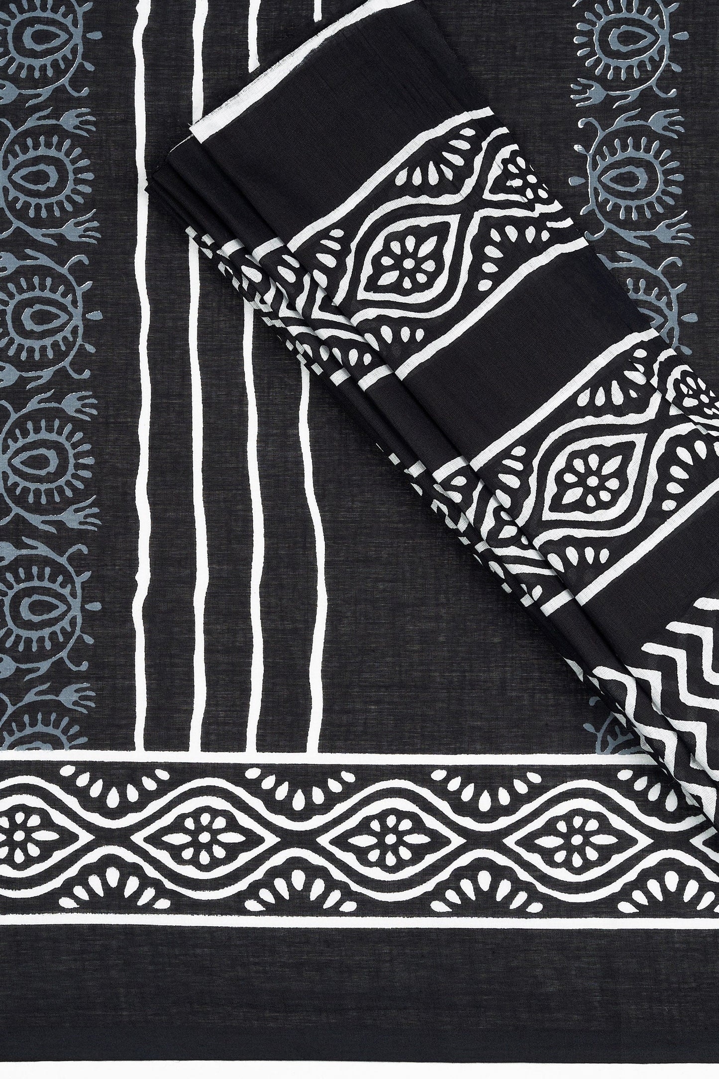 Teejh Kumdini Black Hand Blockprint Saree