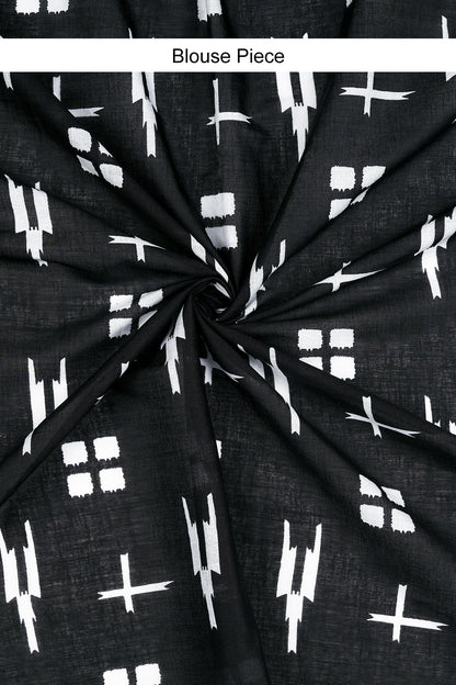 Teejh Ravisha Black Hand Blockprint Saree