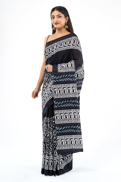Teejh Taranika Black Hand Blockprint Saree