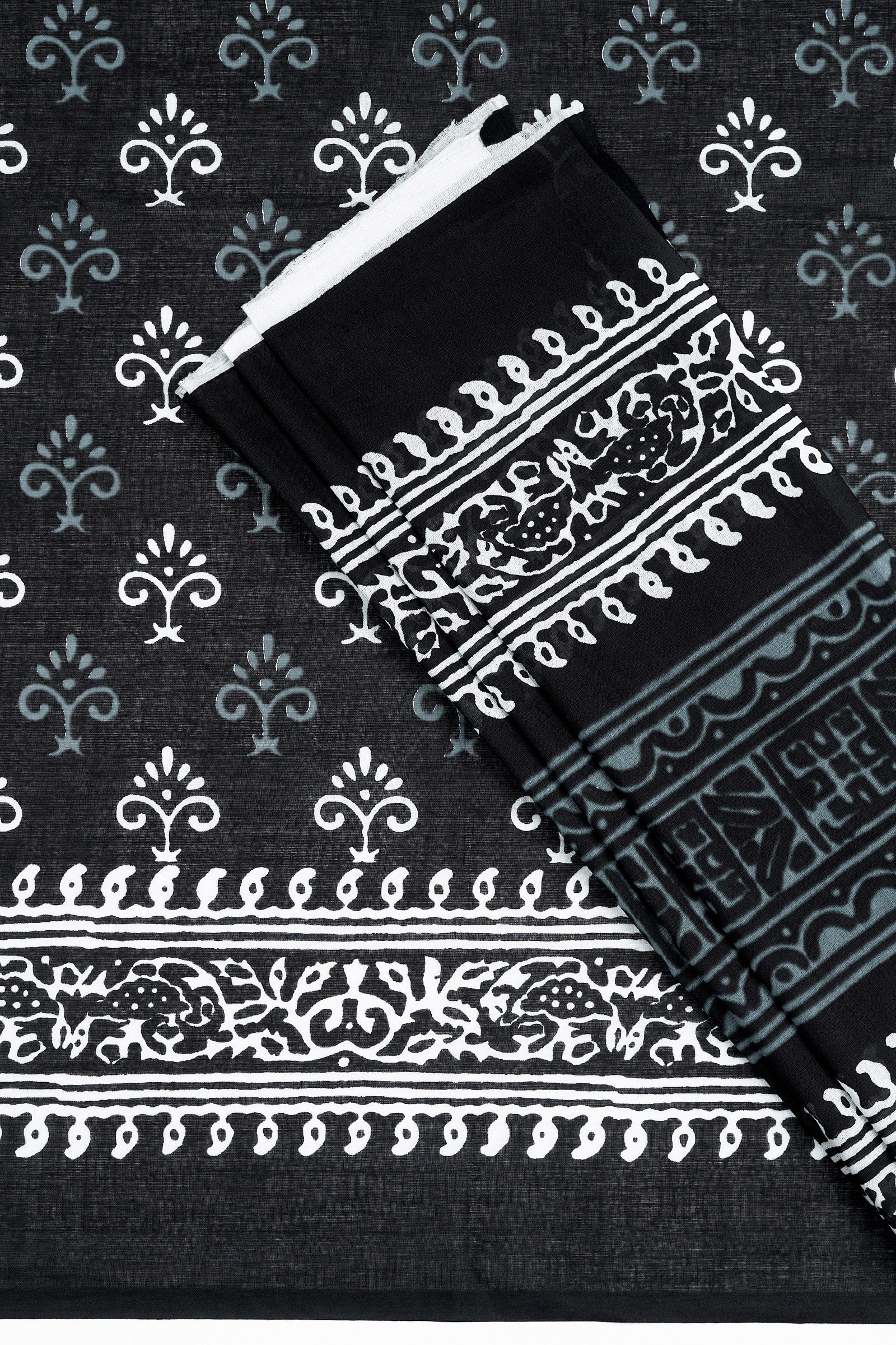 Teejh Mehulaa Black Hand Blockprint Saree