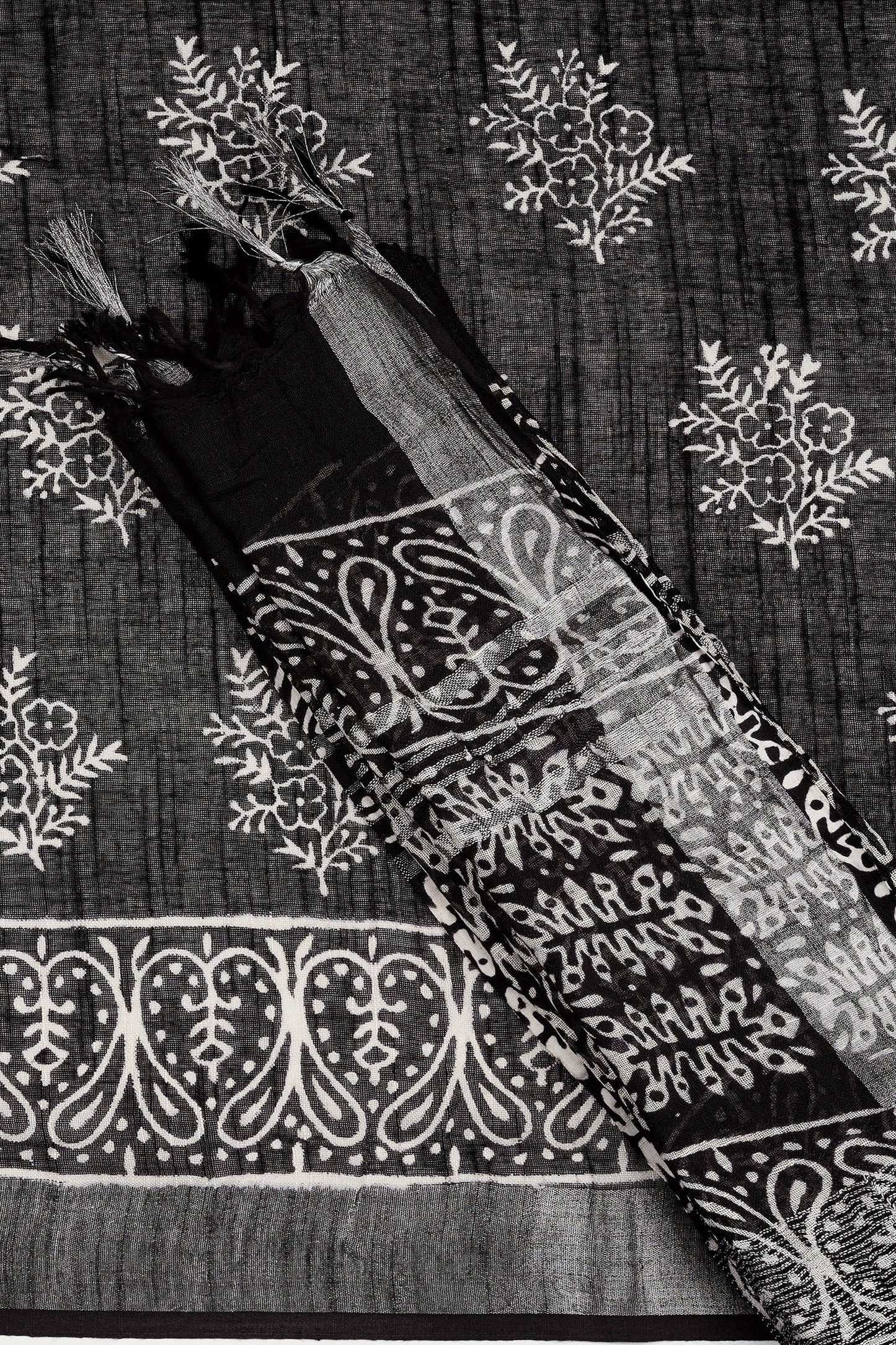 Teejh Dayani Black Hand Blockprint Saree