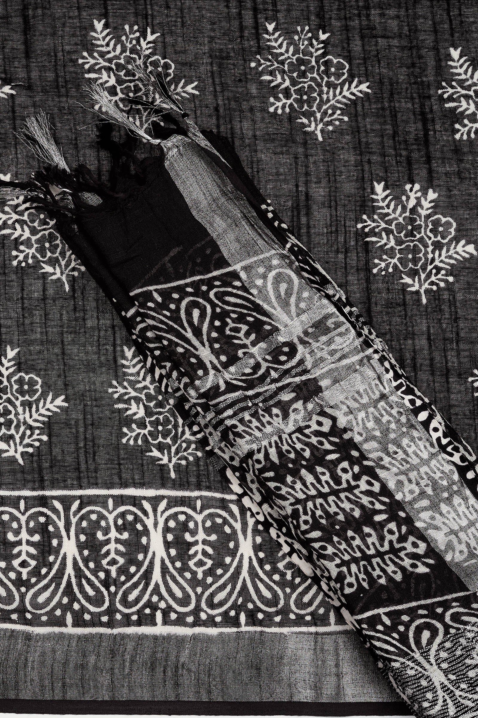 Teejh Dayani Black Hand Blockprint Saree
