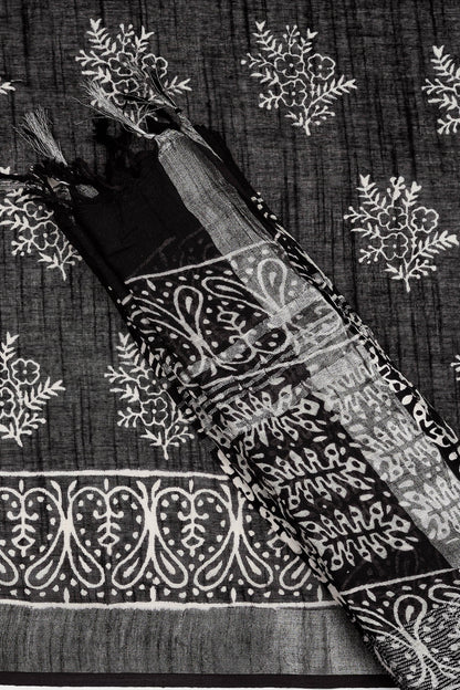 Teejh Dayani Black Hand Blockprint Saree