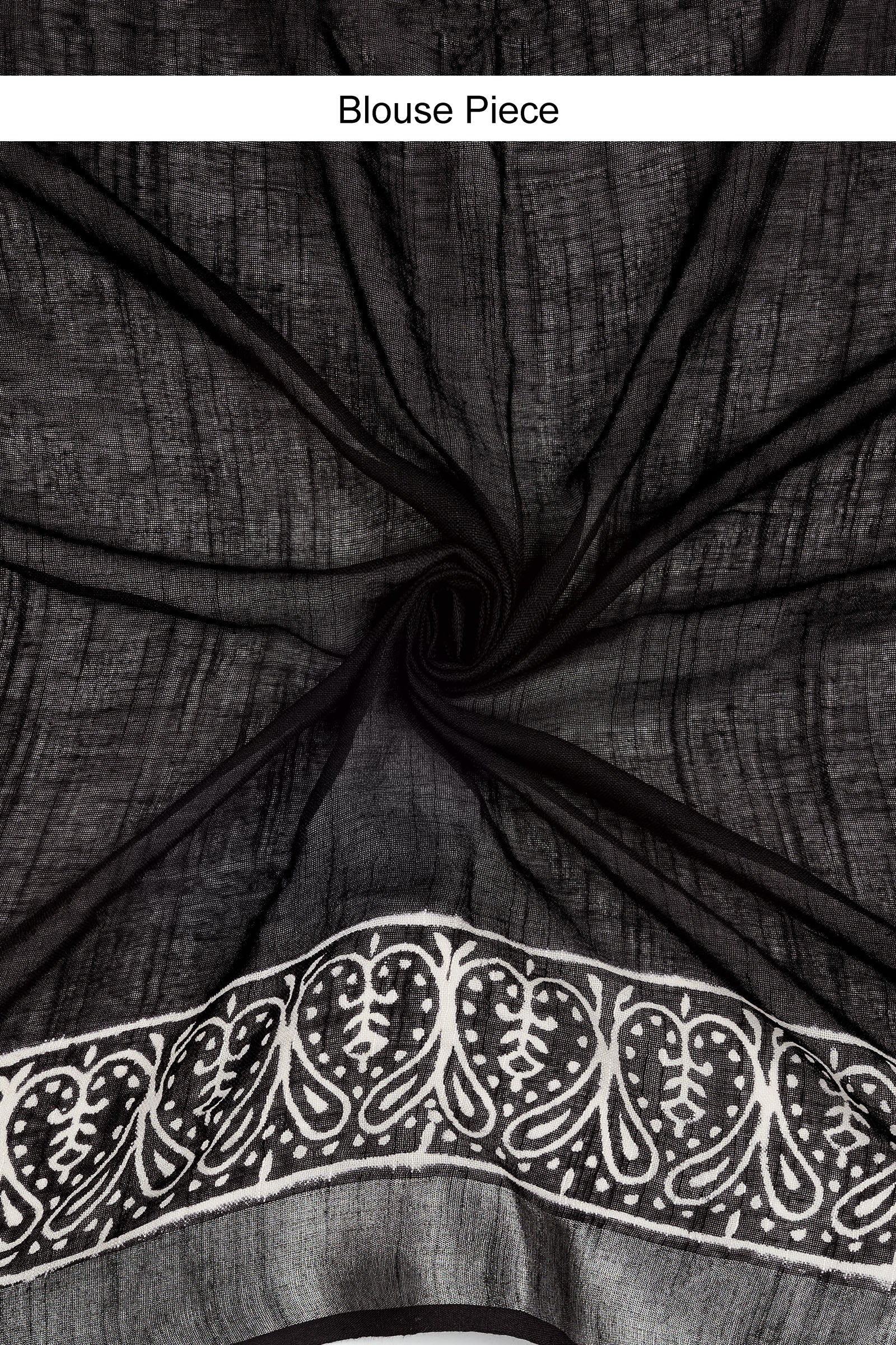 Teejh Dayani Black Hand Blockprint Saree