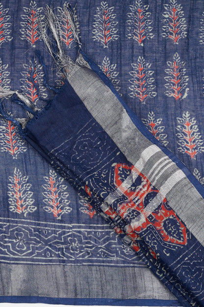 Teejh Kritaali Indigo & Red Hand Blockprint Saree