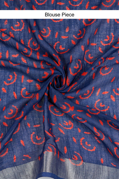 Teejh Kritaali Indigo & Red Hand Blockprint Saree