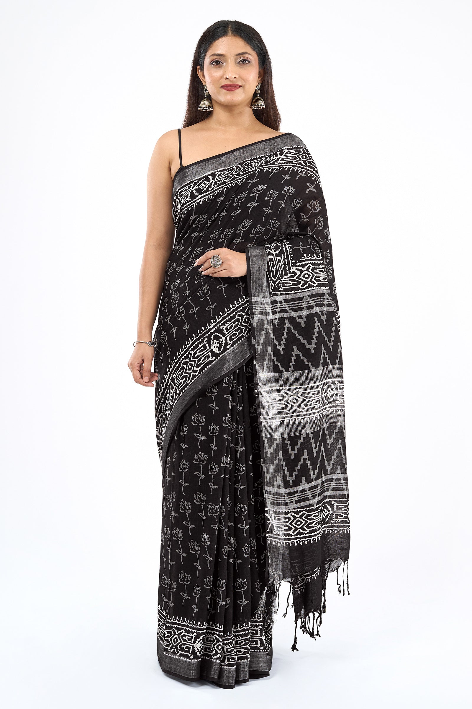 Teejh Kotisha Black Hand Blockprint Saree