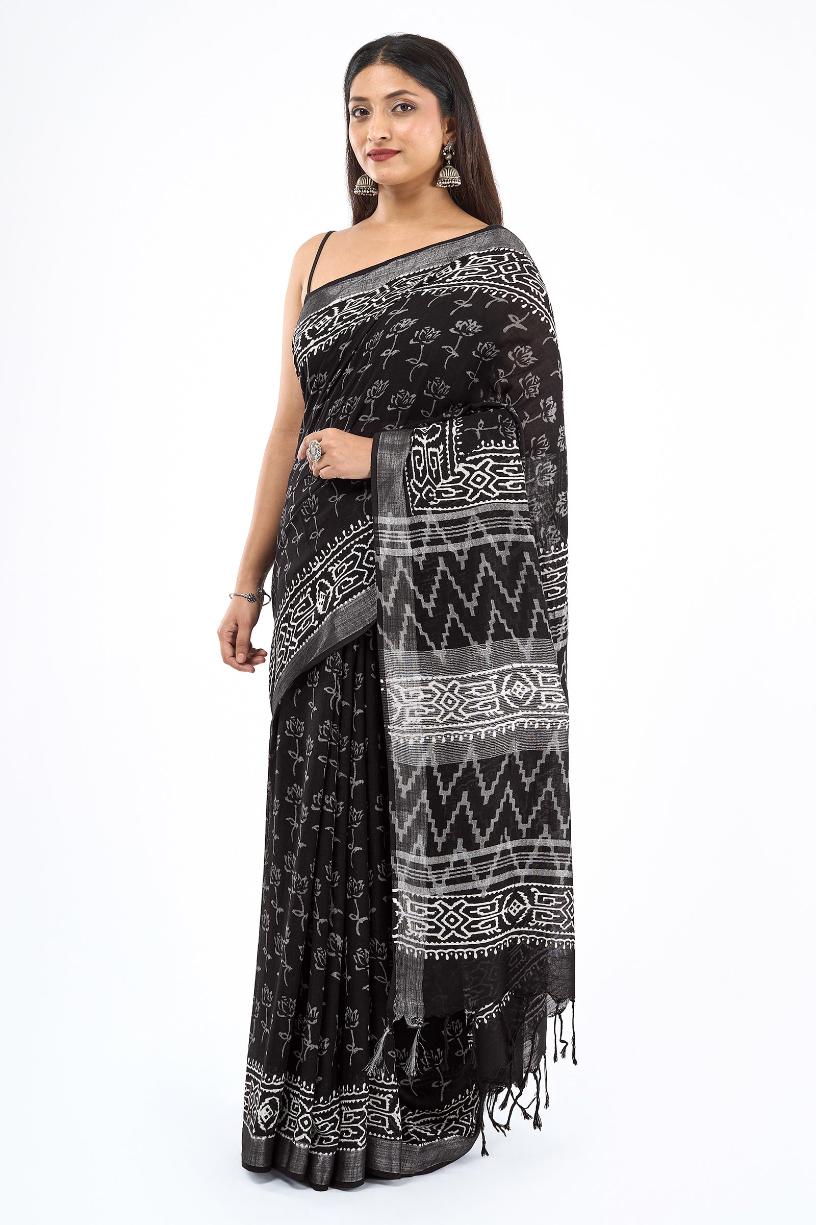 Teejh Kotisha Black Hand Blockprint Saree
