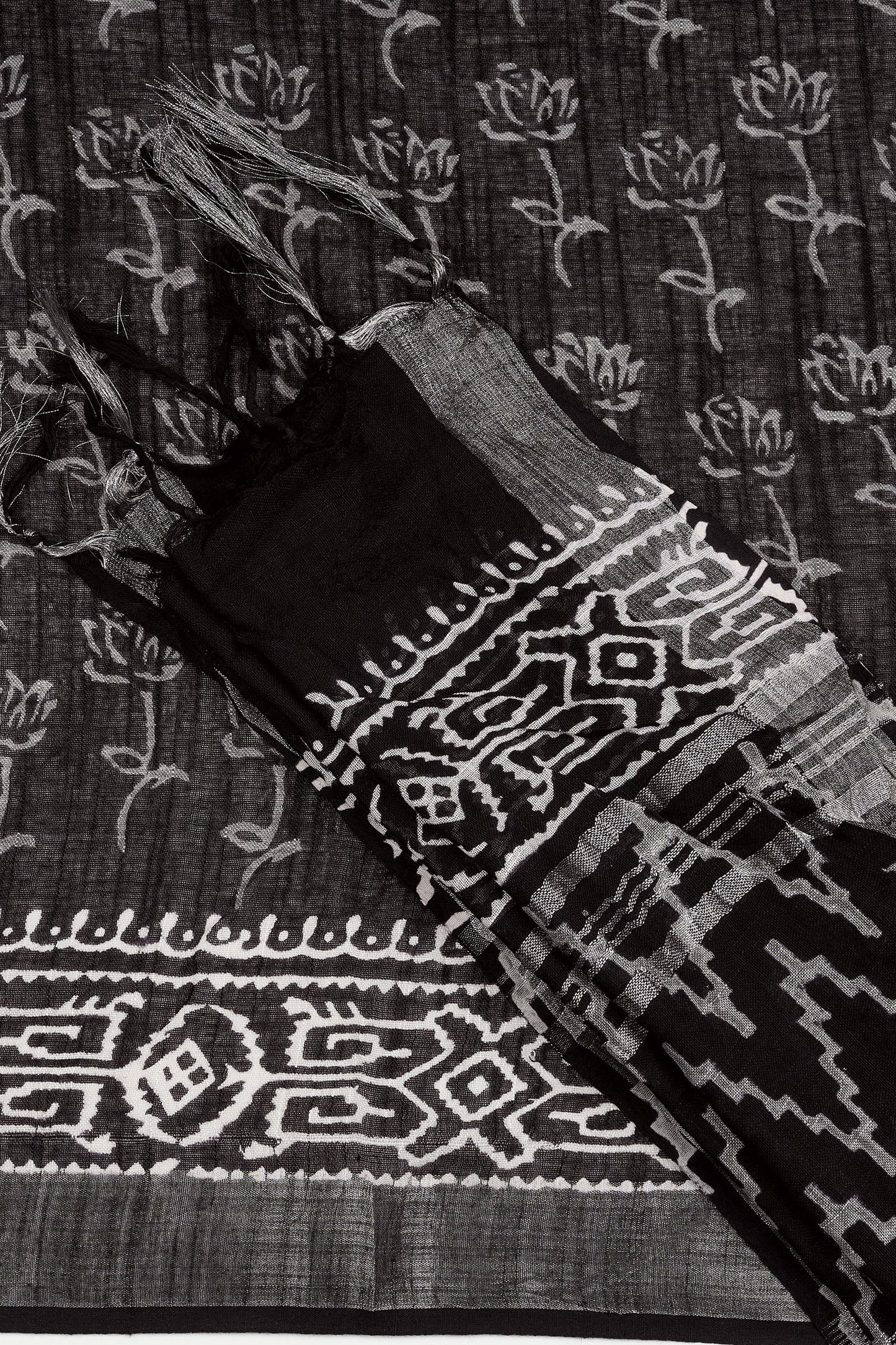 Teejh Kotisha Black Hand Blockprint Saree