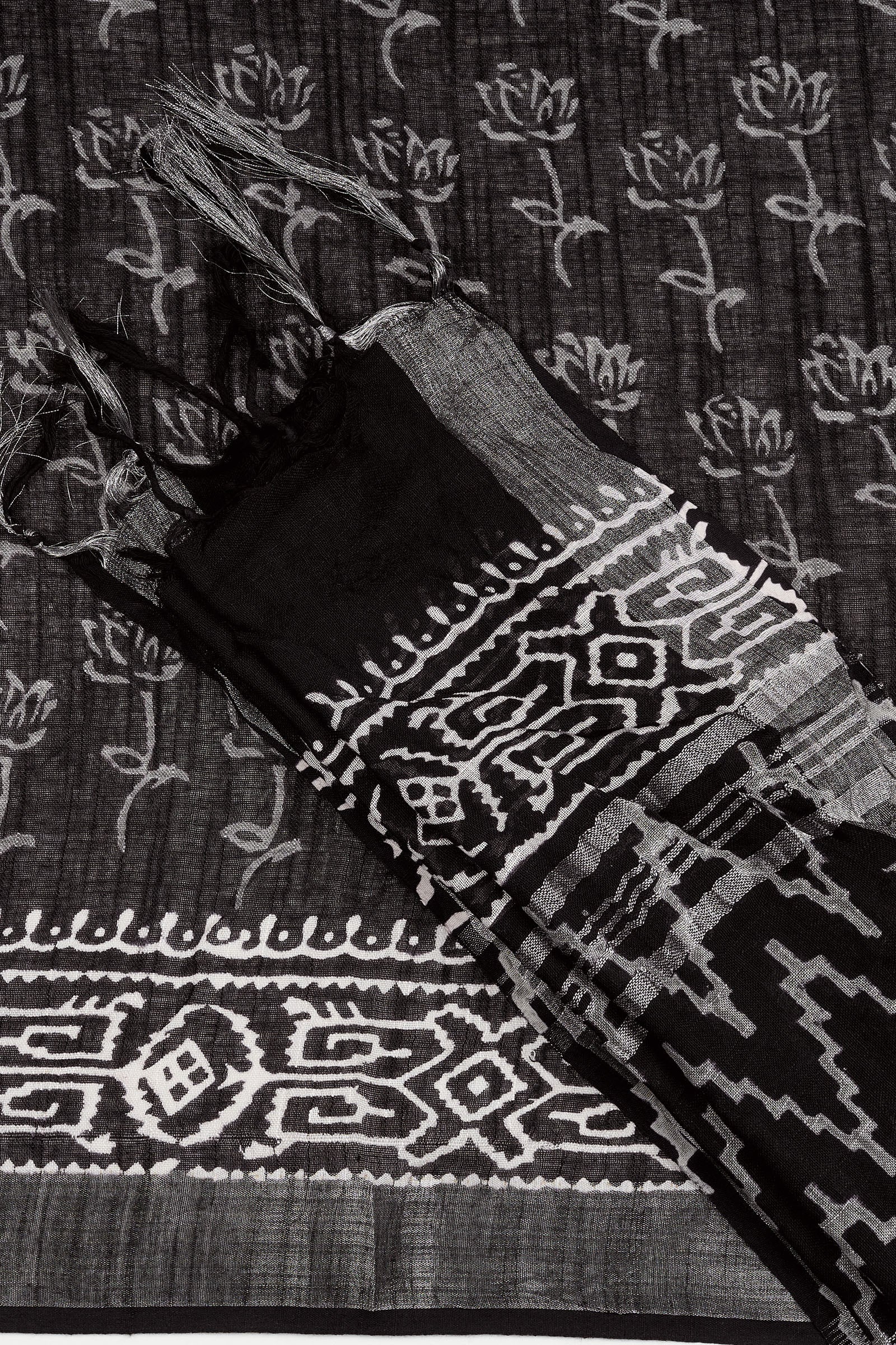 Teejh Kotisha Black Hand Blockprint Saree
