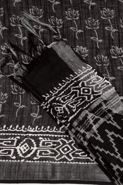 Teejh Kotisha Black Hand Blockprint Saree