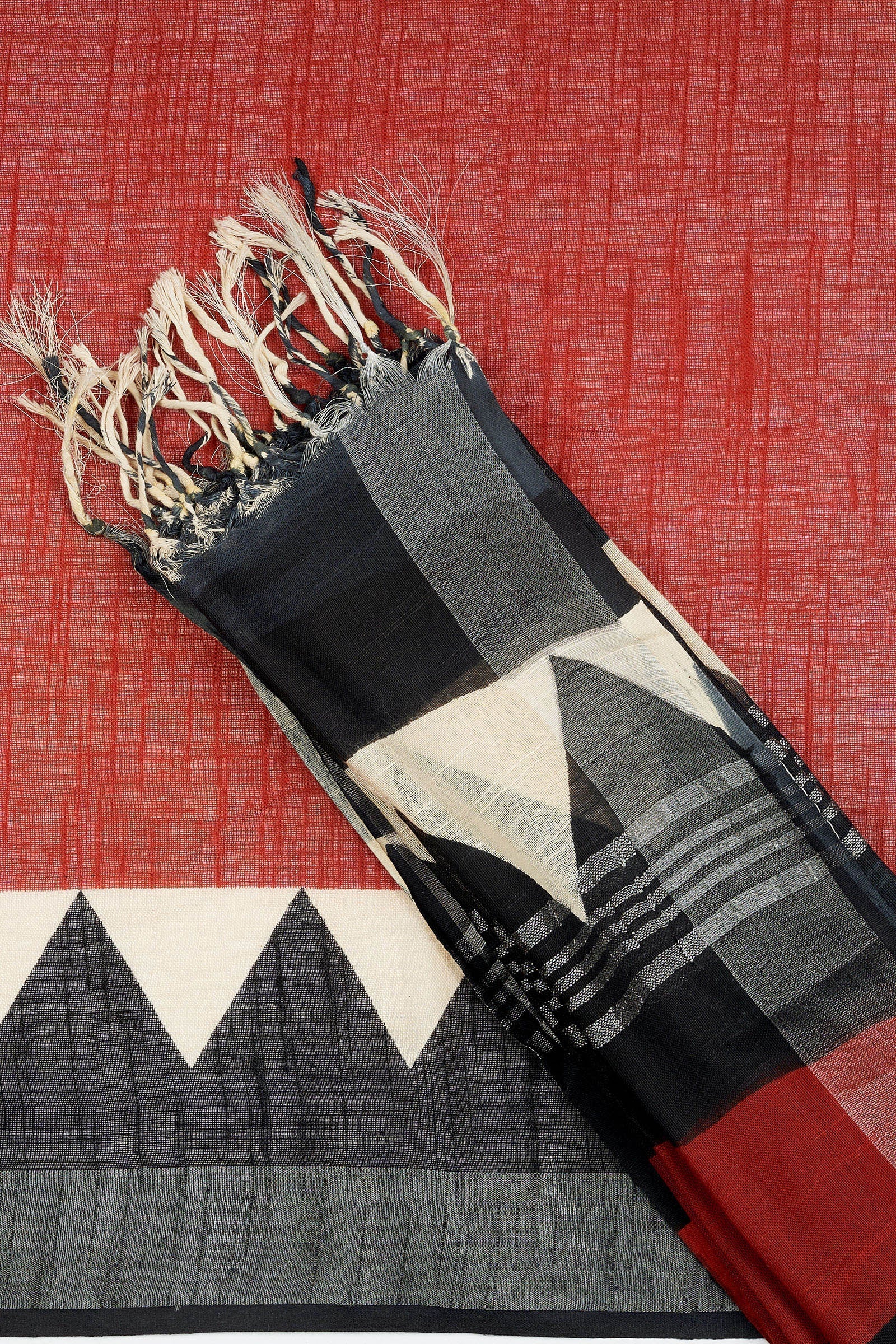 Teejh Suktari Red & Black Hand Blockprint Saree